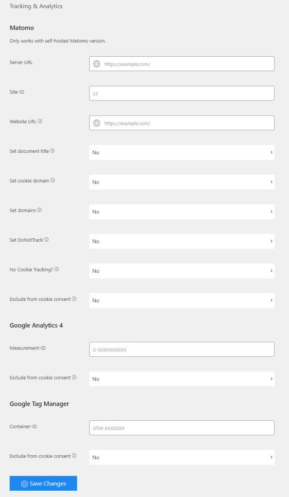 Analytics settings